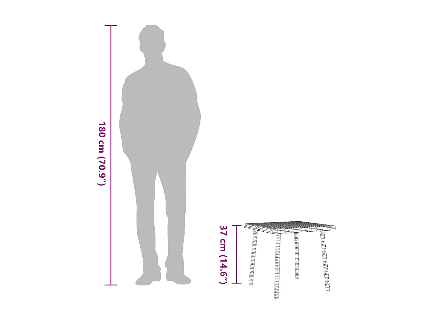 Table basse de jardin rectangulaire gris 40x40x37 cm rotin