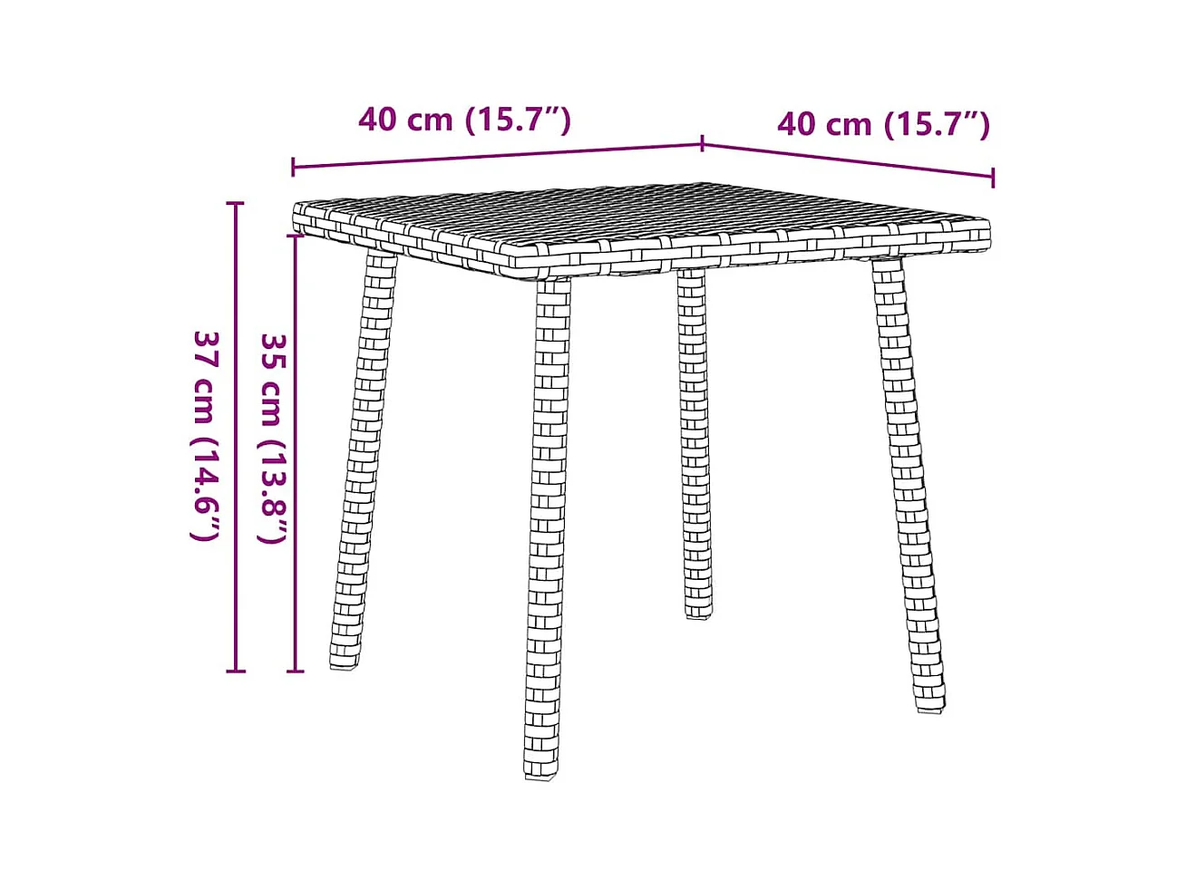Table basse de jardin rectangulaire marron 40x40x37 cm rotin