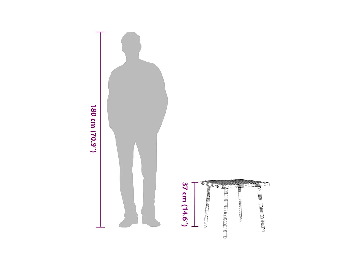 Table basse de jardin rectangulaire marron 40x40x37 cm rotin