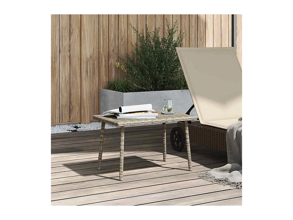 Table basse de jardin rectangulaire gris clair résine tressée