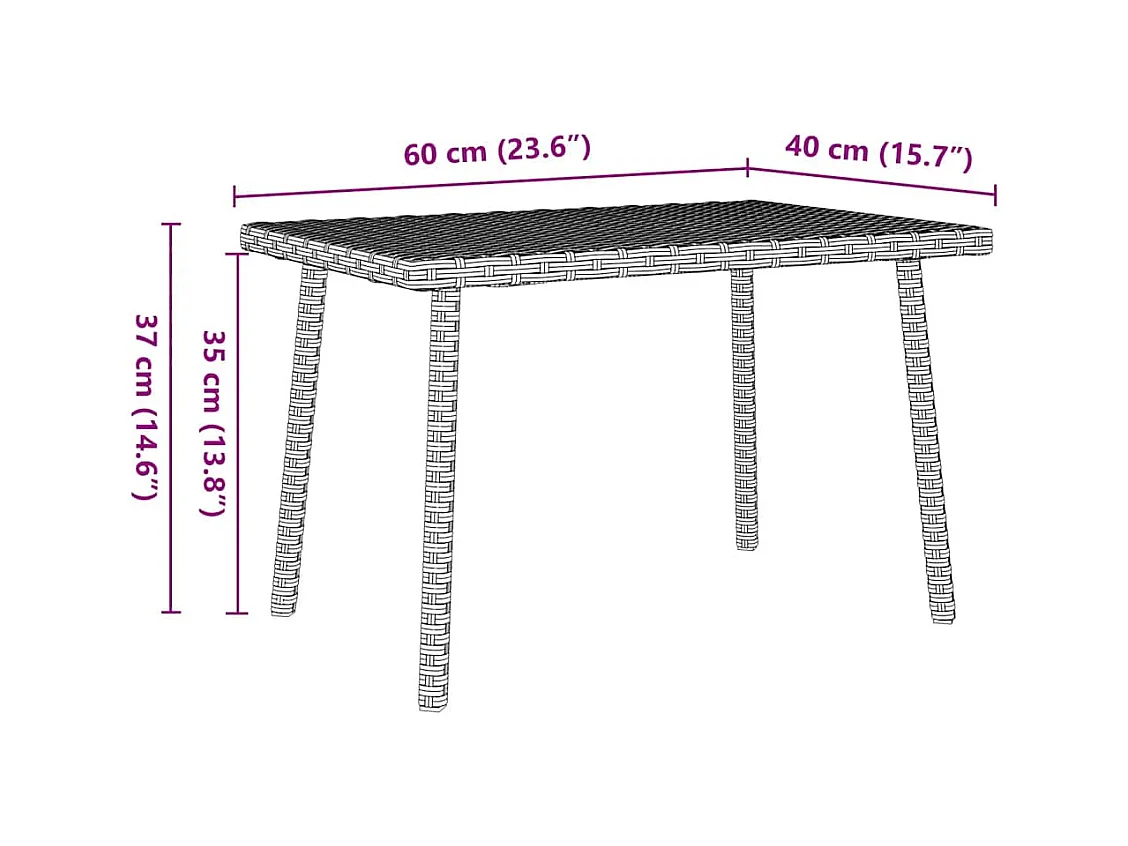 Table basse de jardin rectangulaire gris clair résine tressée