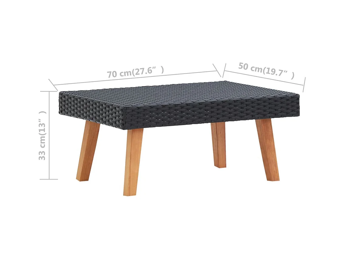 Table basse de jardin Résine tressée Noir