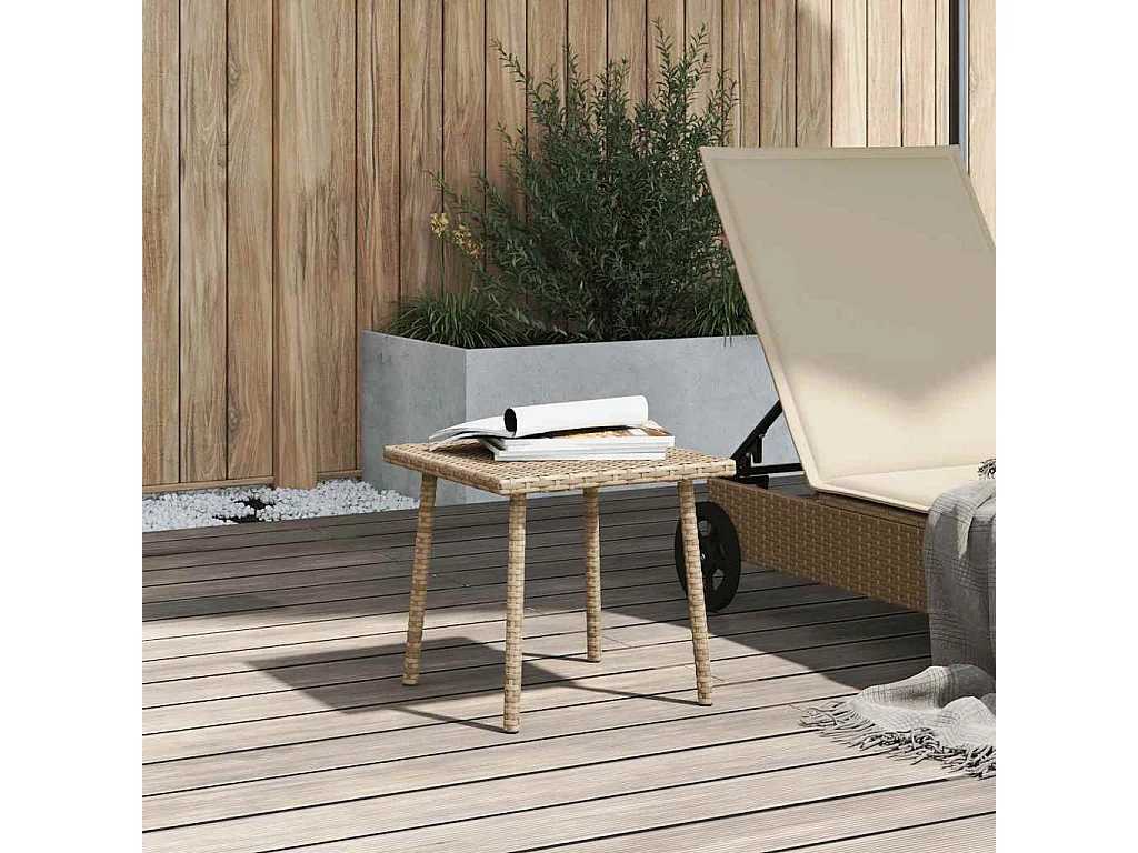 Table basse de jardin rectangulaire beige 40x40x37 cm rotin