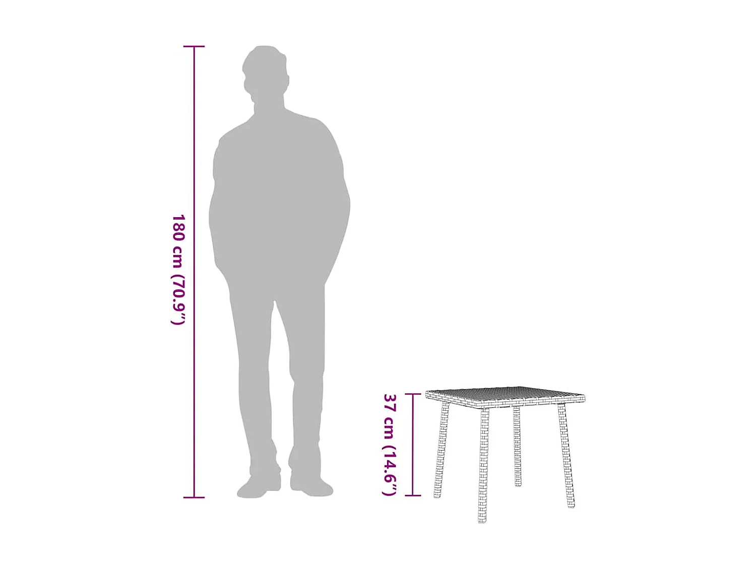 Table basse de jardin rectangulaire beige 40x40x37 cm rotin