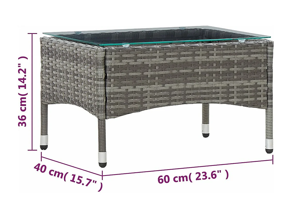 Mesa de centro 60x40x36 cm vime PE cinzento