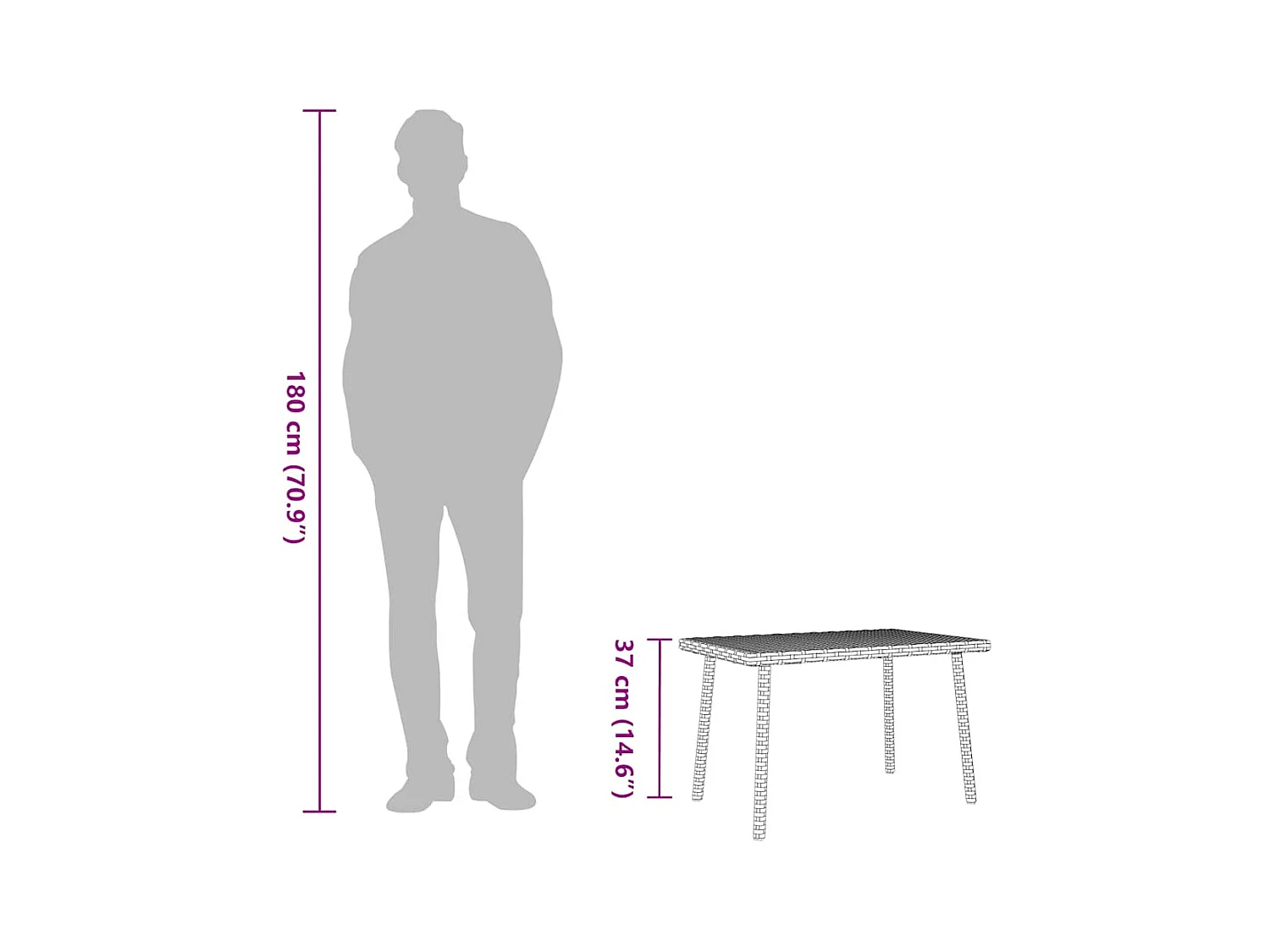 Table basse de jardin rectangulaire marron 60x40x37 cm rotin