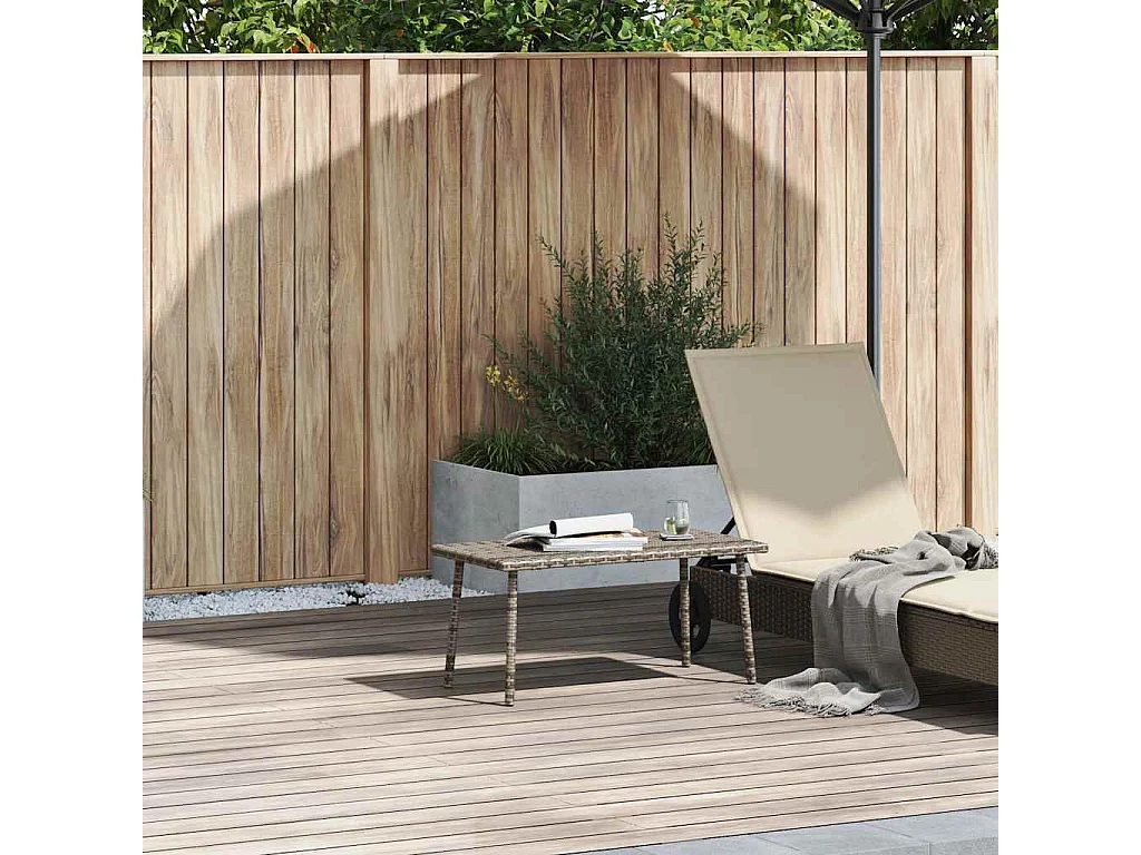 Table basse de jardin rectangulaire gris 80x40x37 cm rotin