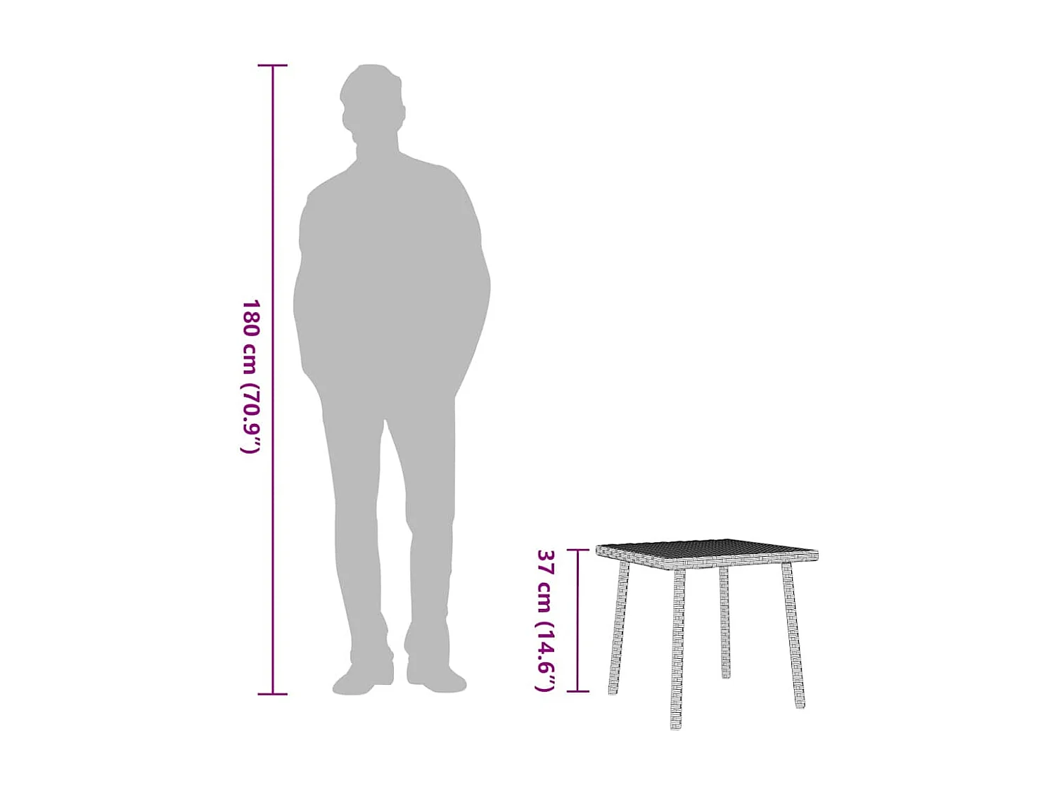 Table basse de jardin rectangulaire gris clair résine tressée