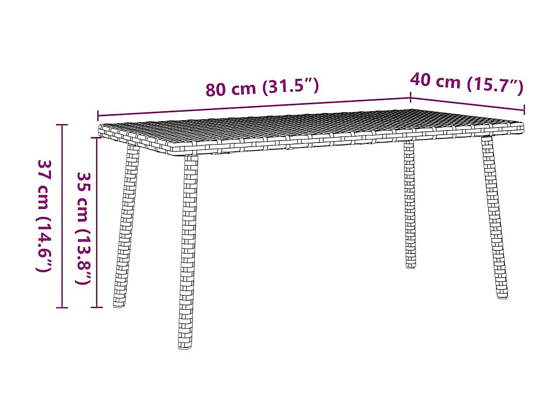 Mesa centro jardín rectangular beige 80x40x37cm ratán sintético