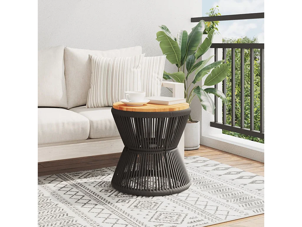 Mesa de centro base de alambre madera acacia negro Ø 45x44 cm