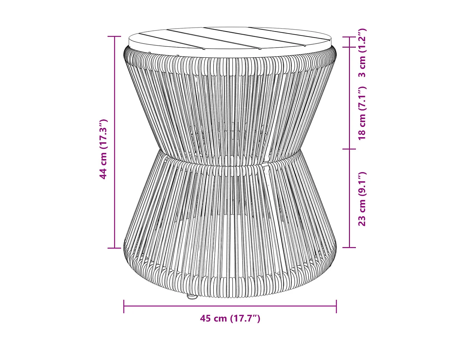 Table basse avec base en fil de fer noir bois d'acacia massif