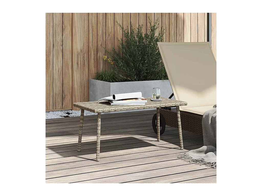 Table basse de jardin rectangulaire gris clair résine tressée