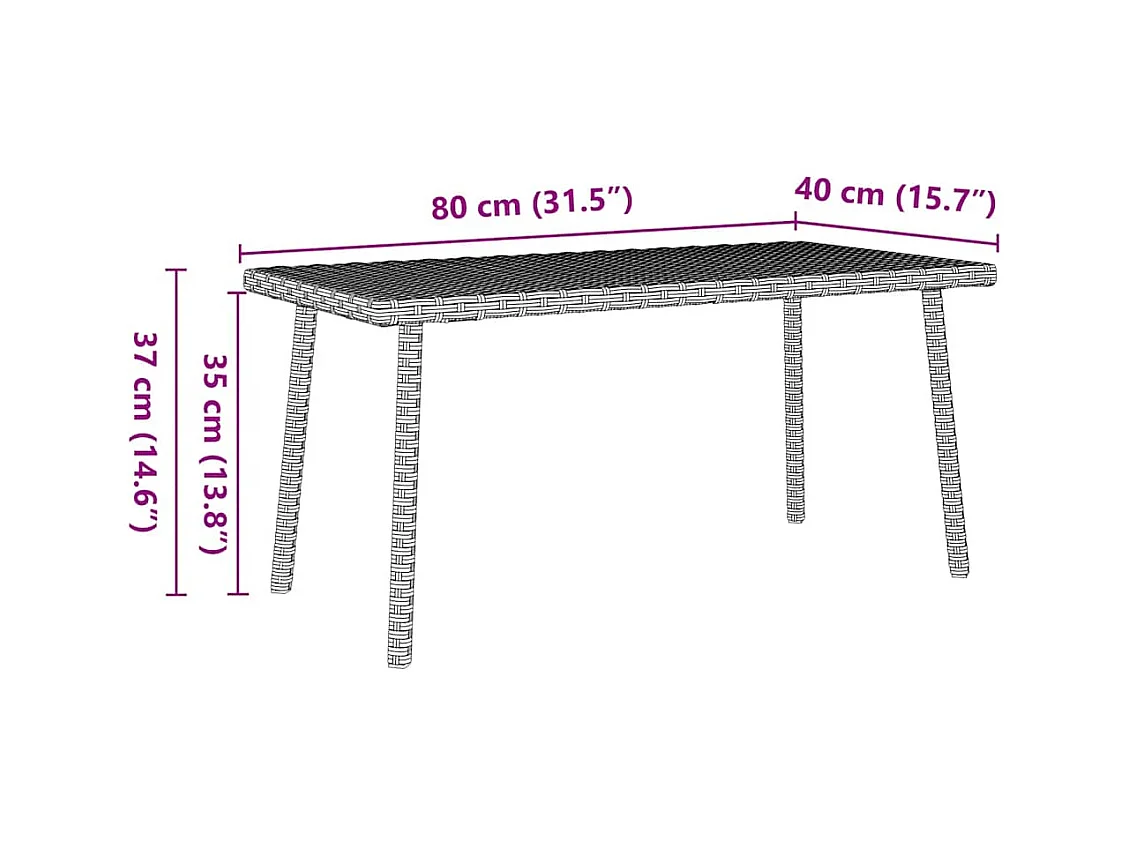 Table basse de jardin rectangulaire gris clair résine tressée