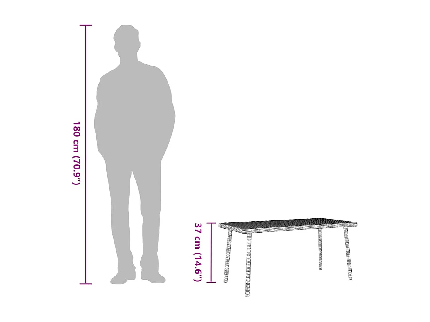 Table basse de jardin rectangulaire gris clair résine tressée