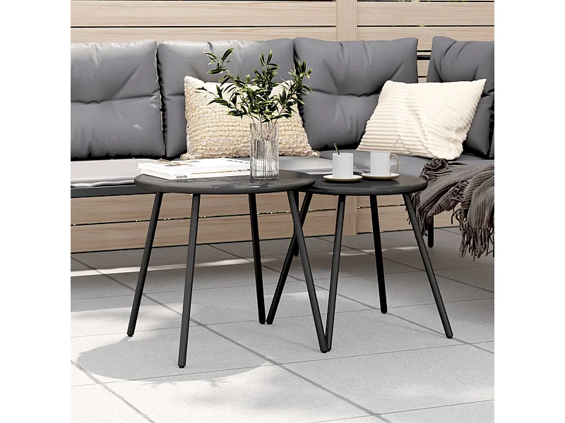Tables basses de jardin 2pièces rondes noir acier enduit de poudre