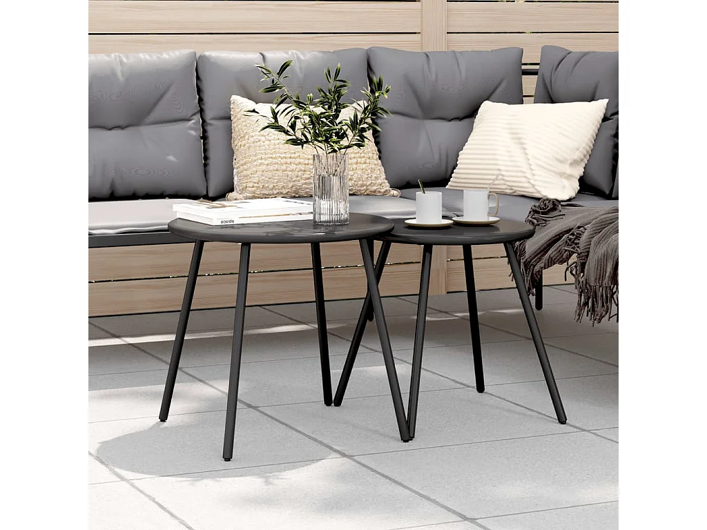 Tables basses de jardin 2pièces rondes noir acier enduit de poudre