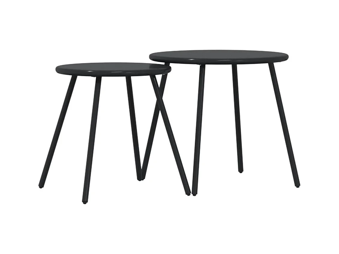 Tables basses de jardin 2pièces rondes noir acier enduit de poudre