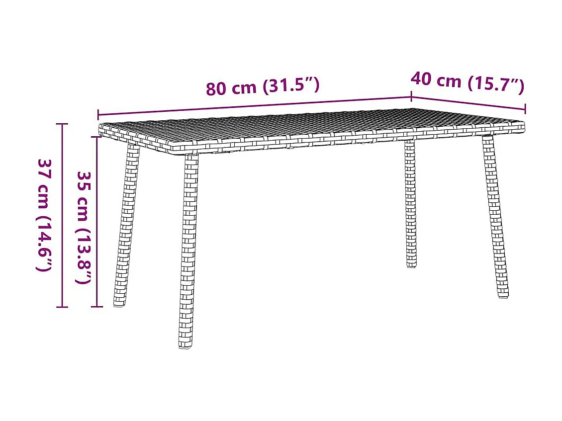 Tuin salontafel rechthoekig 80x40x37 cm poly rattan bruin