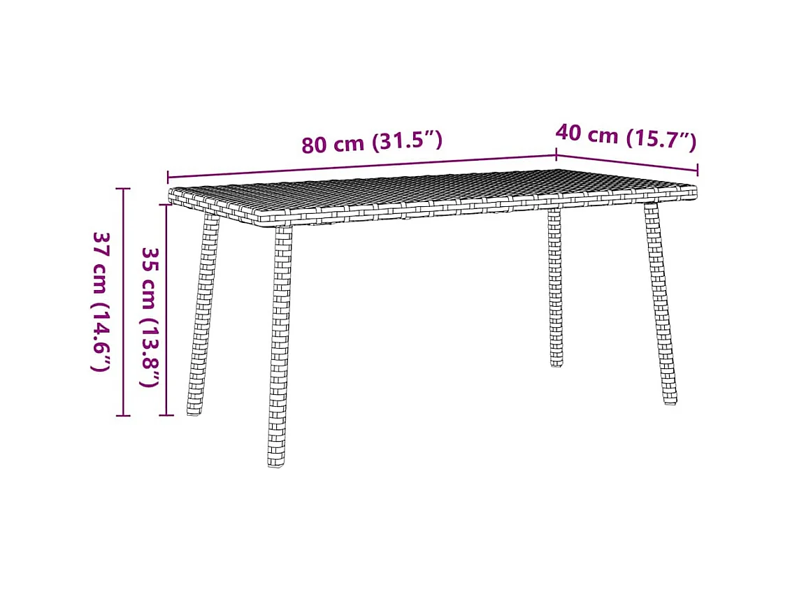 Table basse de jardin rectangulaire marron 40x40x37 cm rotin