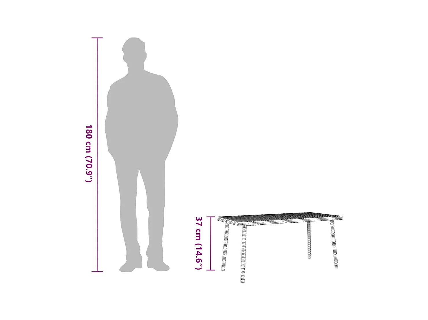 Table basse de jardin rectangulaire marron 40x40x37 cm rotin