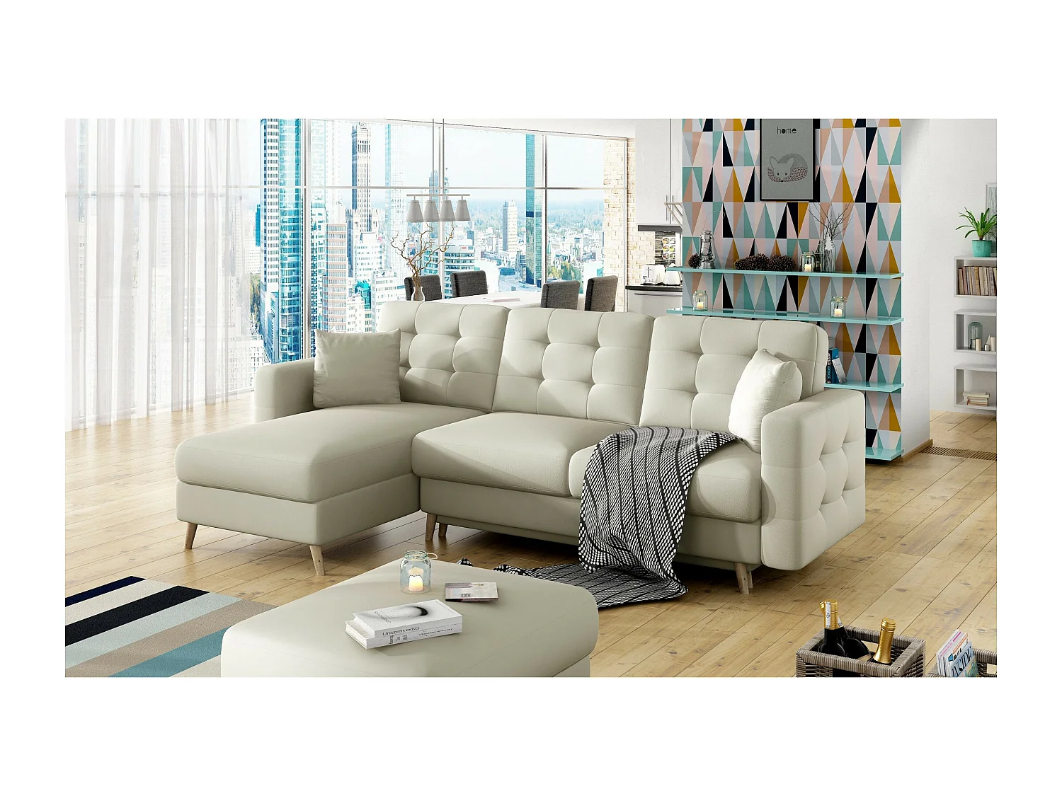 Ecksofa Daron L/Stoff-Beige