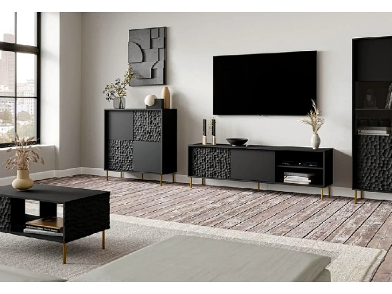 TV Lowboard Bulet/Schwarz&Gold