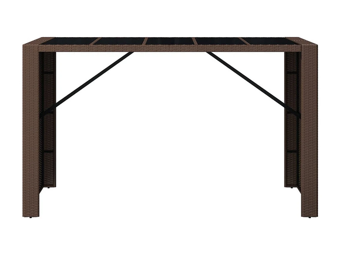 Bartafel met glazen blad 185x80x110 cm poly rattan bruin