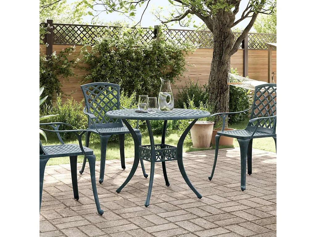 Table de jardin vert Ø90x75 cm aluminium coulé