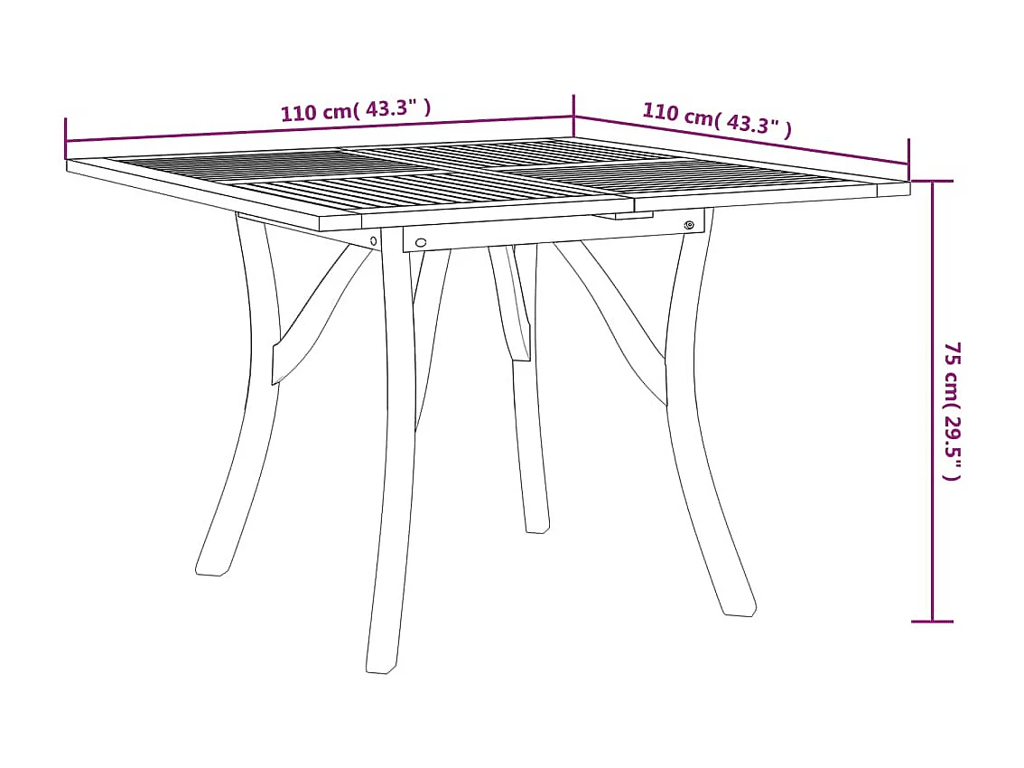 Tuintafel 110x110x75 cm massief acaciahout
