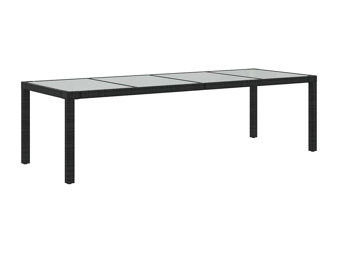 Table de jardin Noir 250x100x75 cm Verre trempé et poly rotin