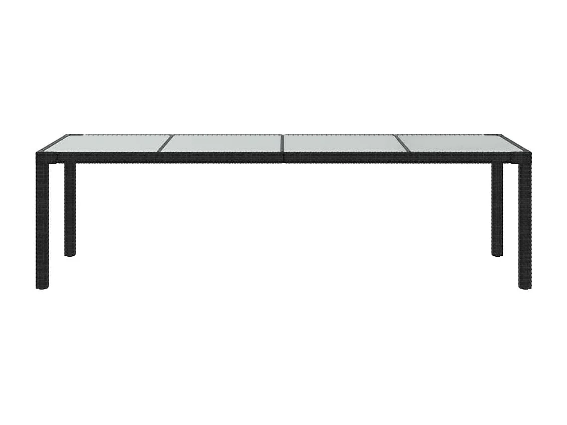 Mesa de jardín de vidrio templado ratán PE negra 250x100x75 cm