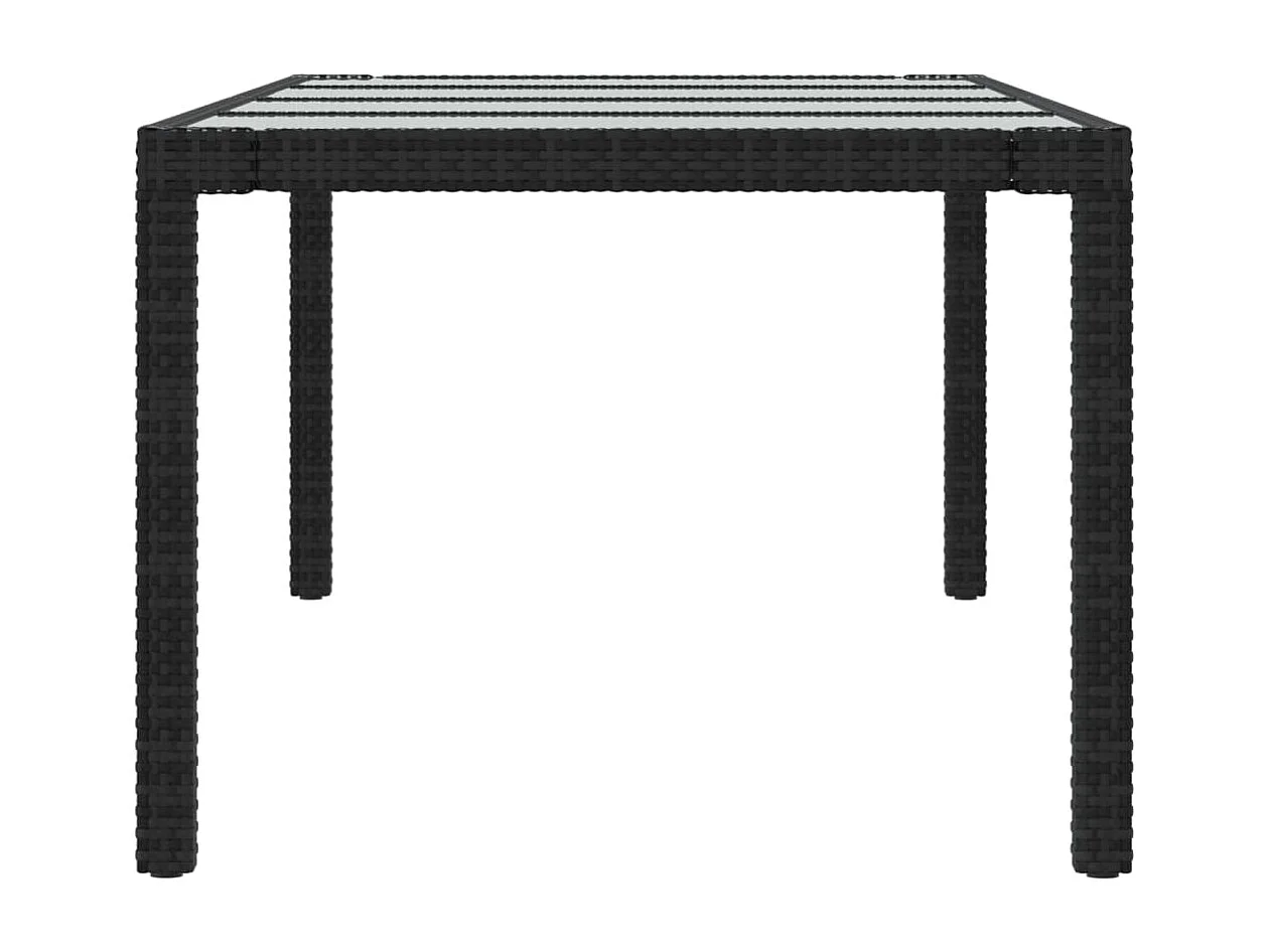 Mesa de jardín de vidrio templado ratán PE negra 250x100x75 cm