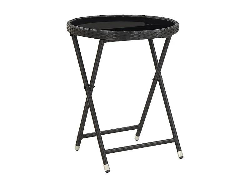 Mesa de centro ratán sintético y vidrio templado negro 60 cm