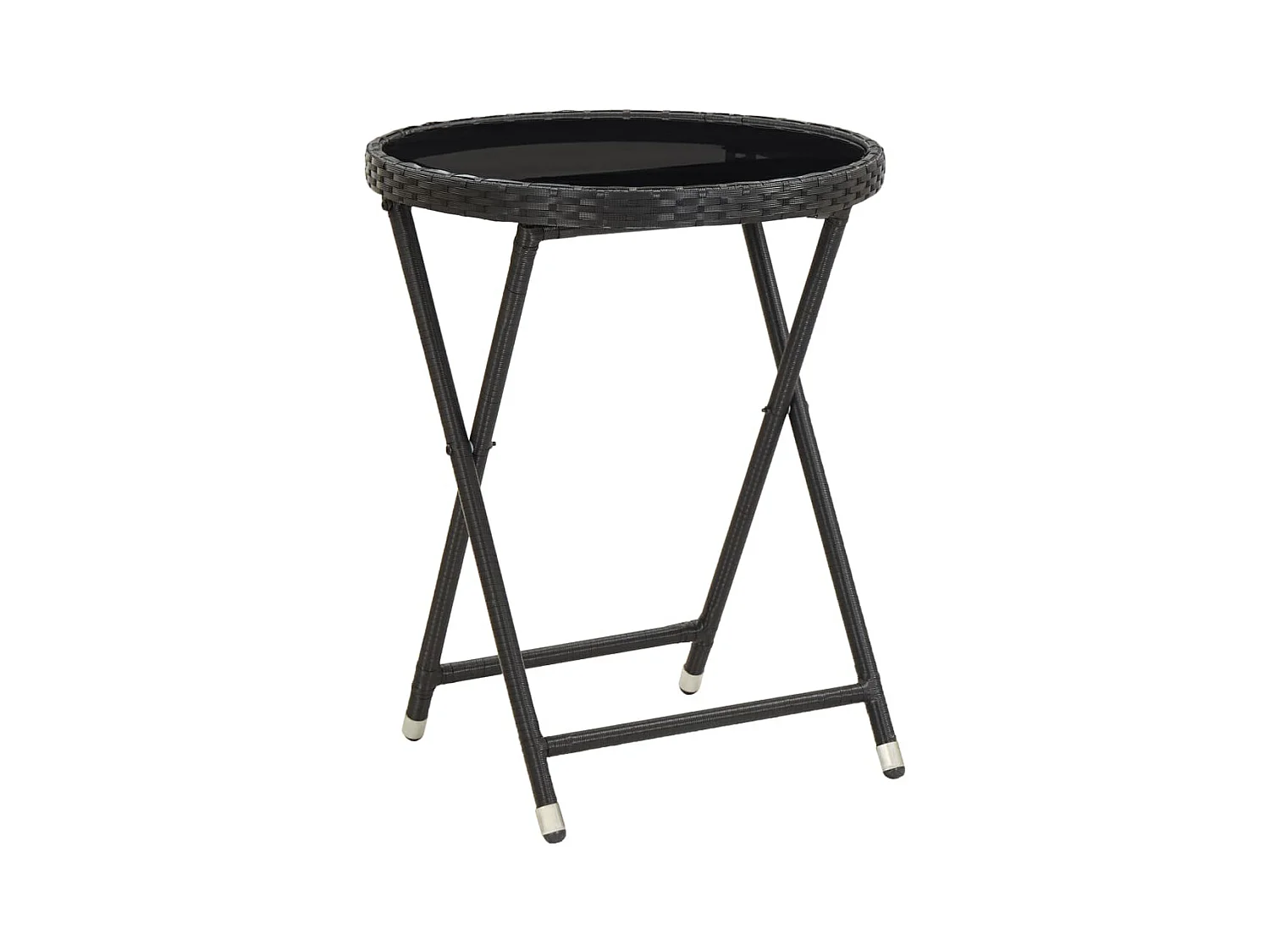 Table à thé Noir 60 cm Résine tressée et verre trempé
