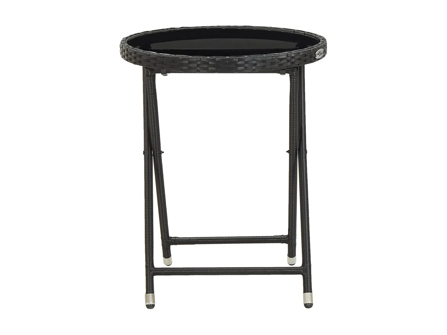 Table à thé Noir 60 cm Résine tressée et verre trempé