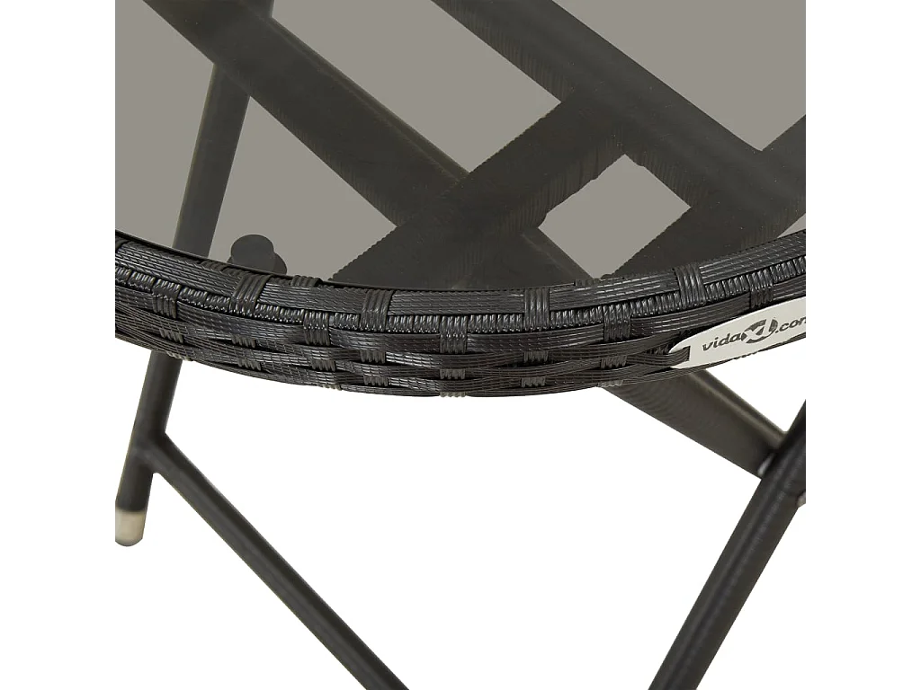 Table à thé Noir 60 cm Résine tressée et verre trempé
