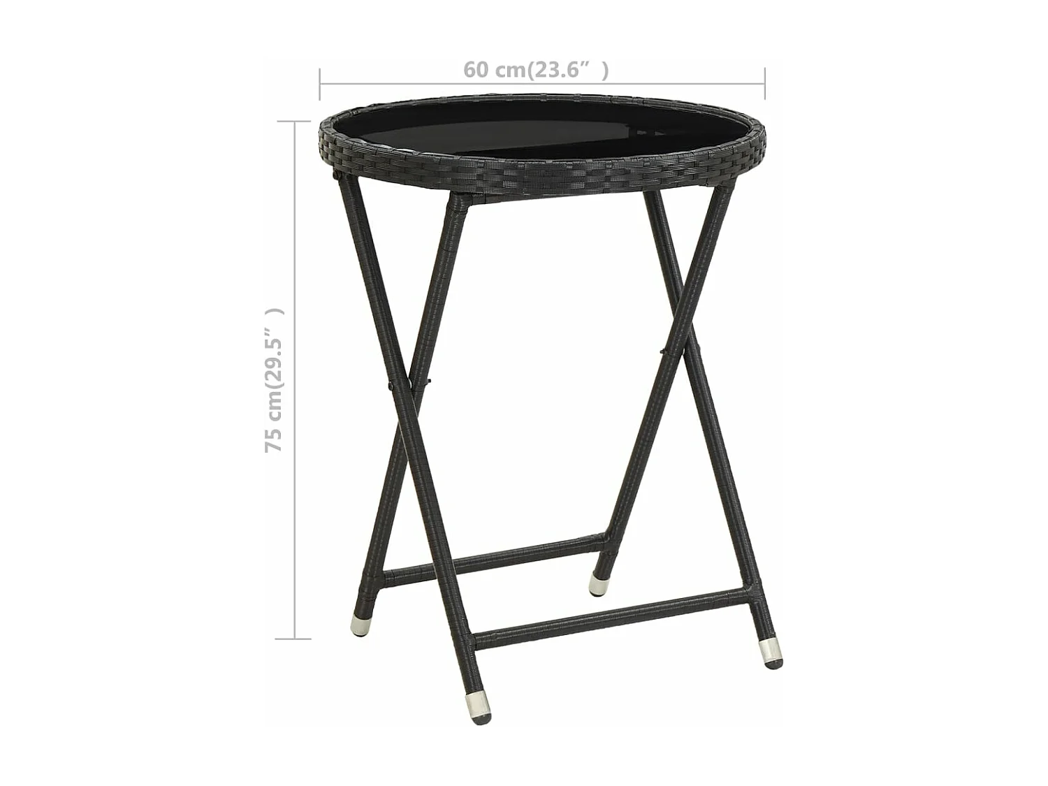 Table à thé Noir 60 cm Résine tressée et verre trempé