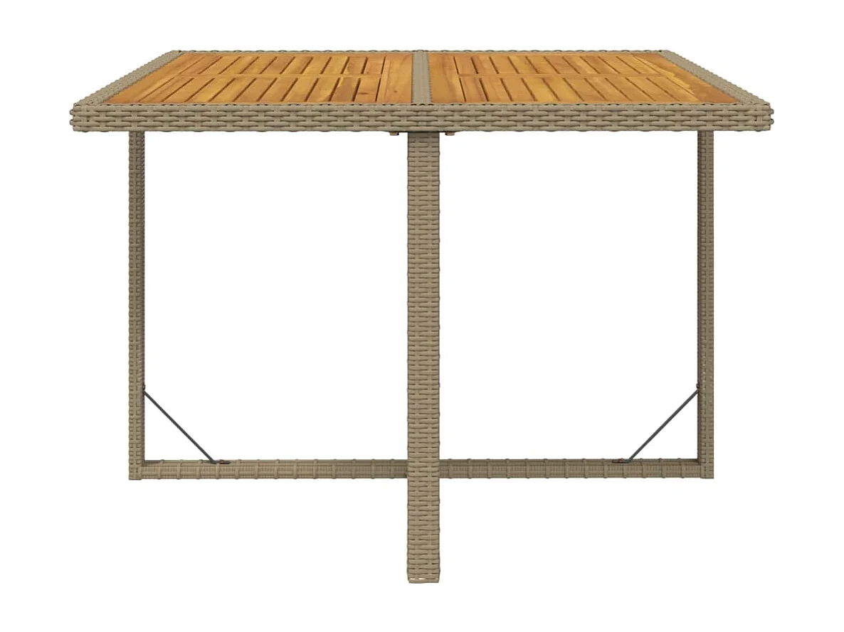 Mesa de jardim 109x107x74 cm vime PE e acácia maciça bege