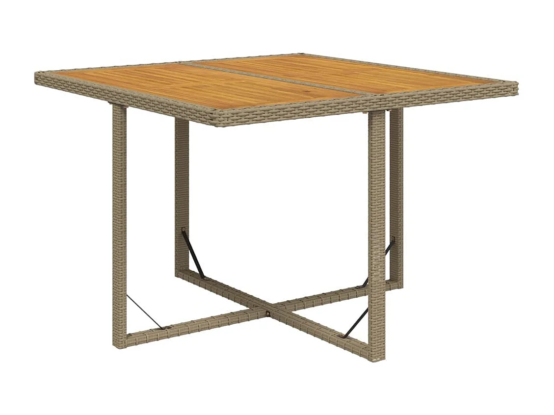 Table de jardin Beige 109x107x74 cm Résine tressée bois massif