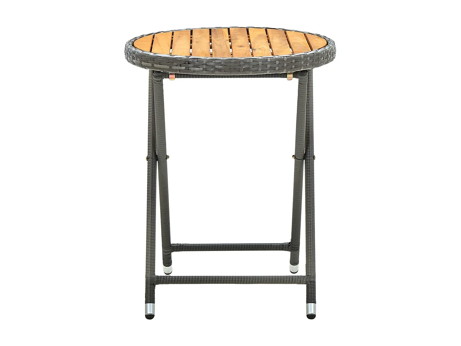 Mesa de chá 60 cm vime PE e madeira de acácia maciça cinzento