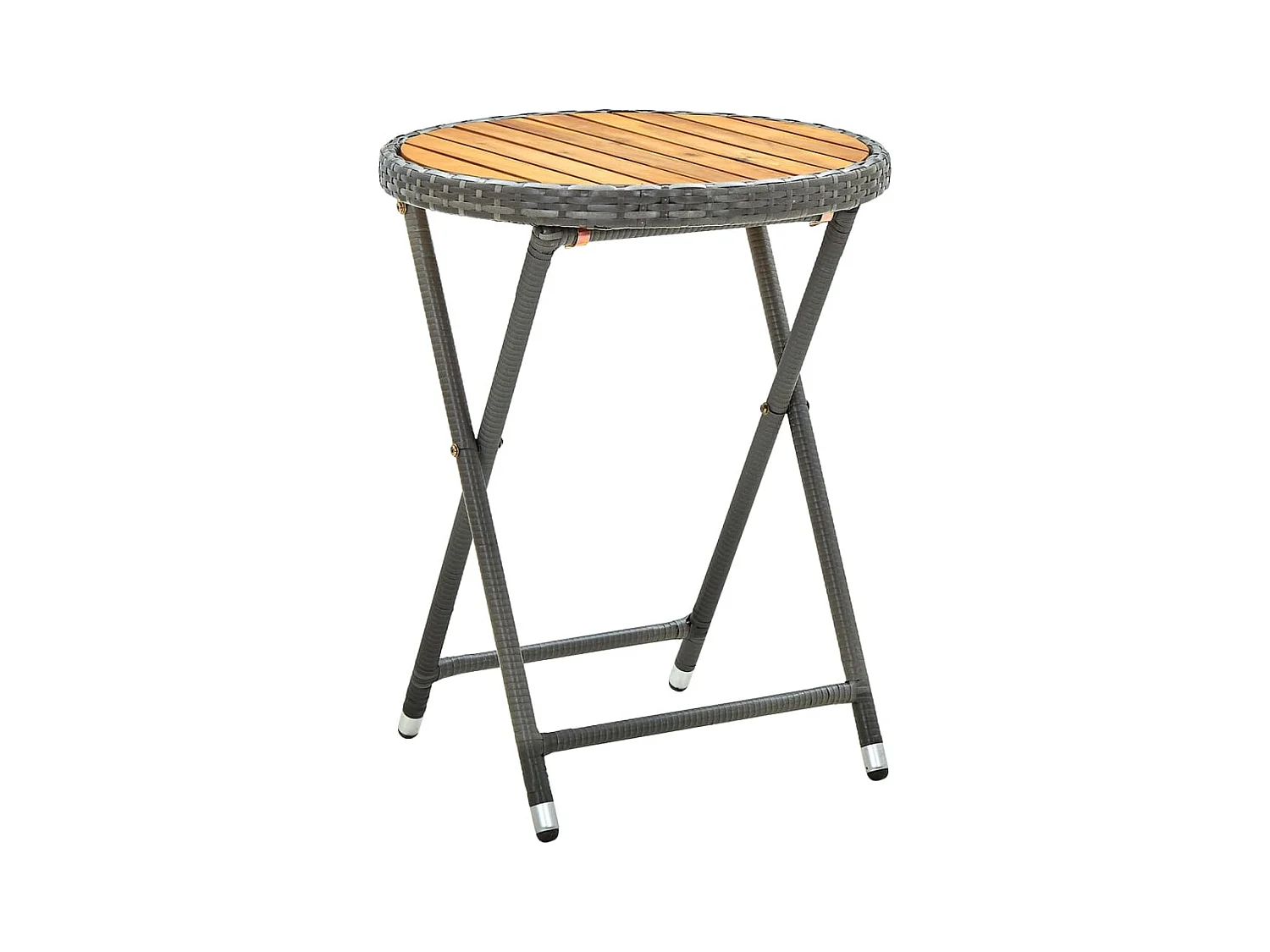 Table à thé Gris 60 cm Résine tressée et bois d'acacia solide