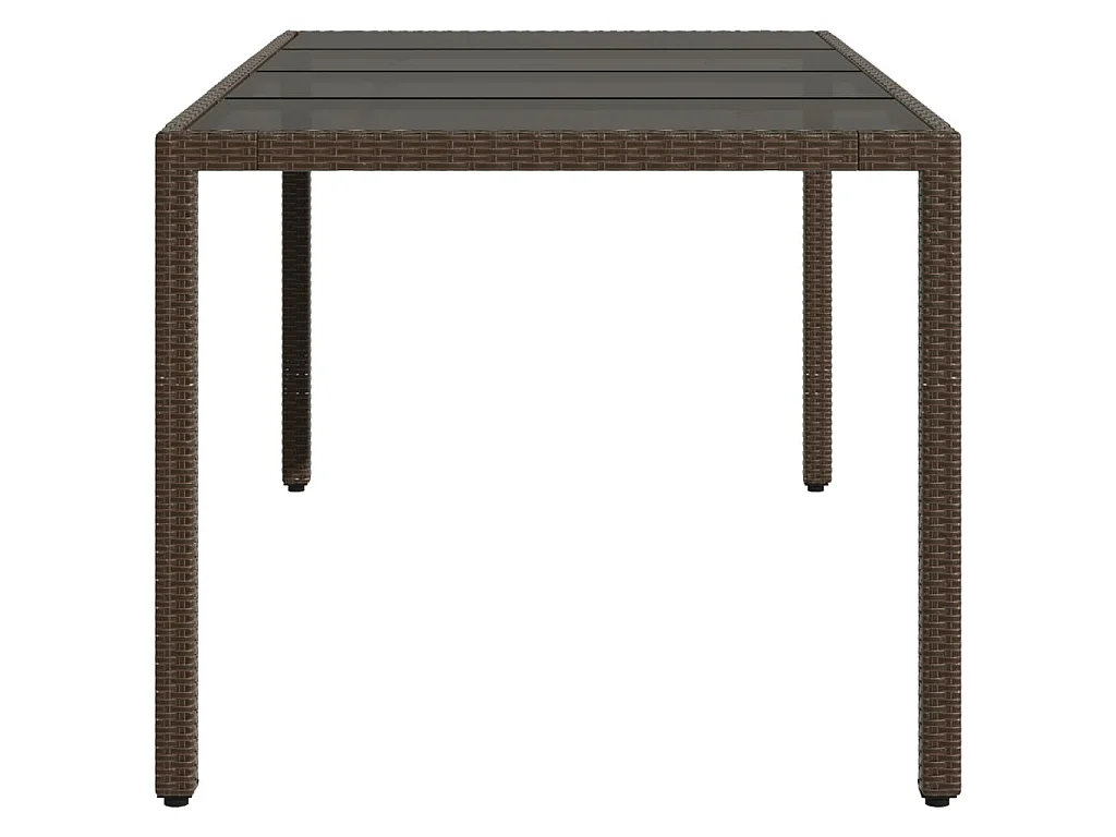 Mesa de jardín superficie de vidrio ratán PE marrón 190x90x75cm