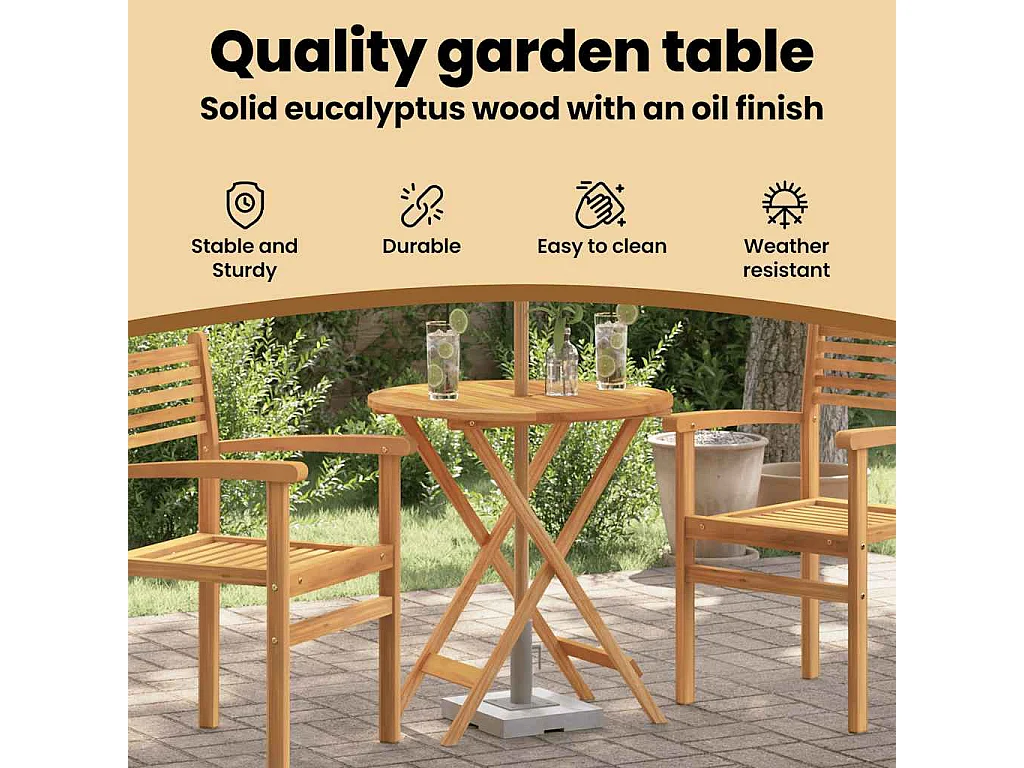 Tuintafel inklapbaar Ø60x75 cm massief eucalyptushout