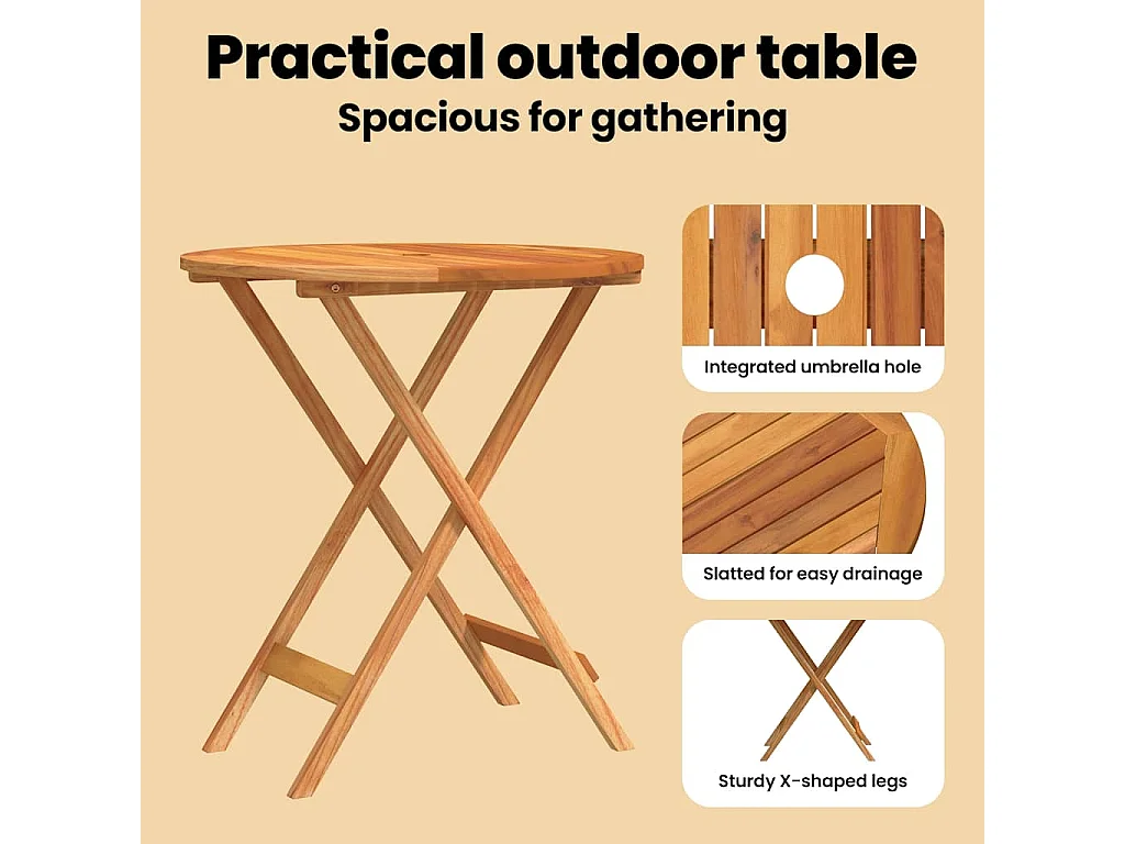 Mesa jardín plegable madera maciza de eucalipto Ø60x75 cm