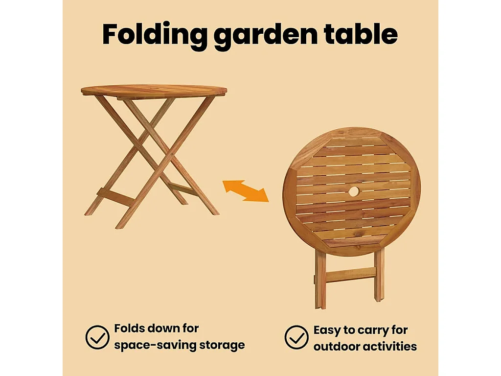 Mesa jardín plegable madera maciza de eucalipto Ø60x75 cm