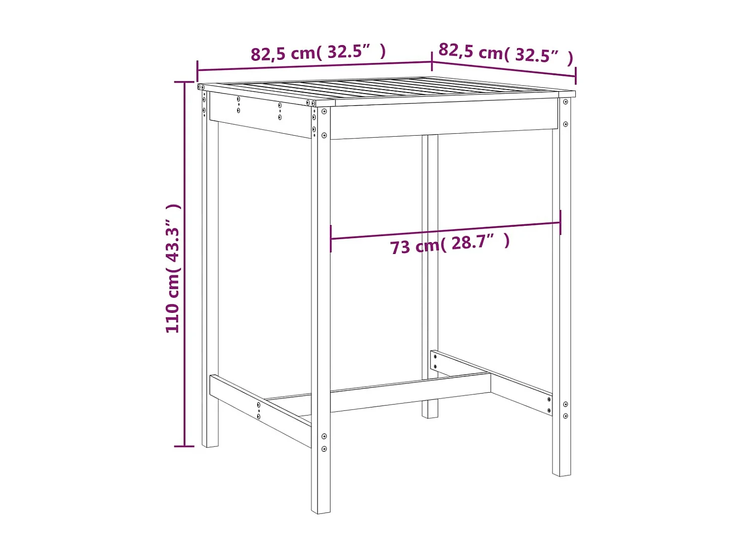 Mesa de jardim 82,5x82,5x110cm madeira de pinho maciça cinzento