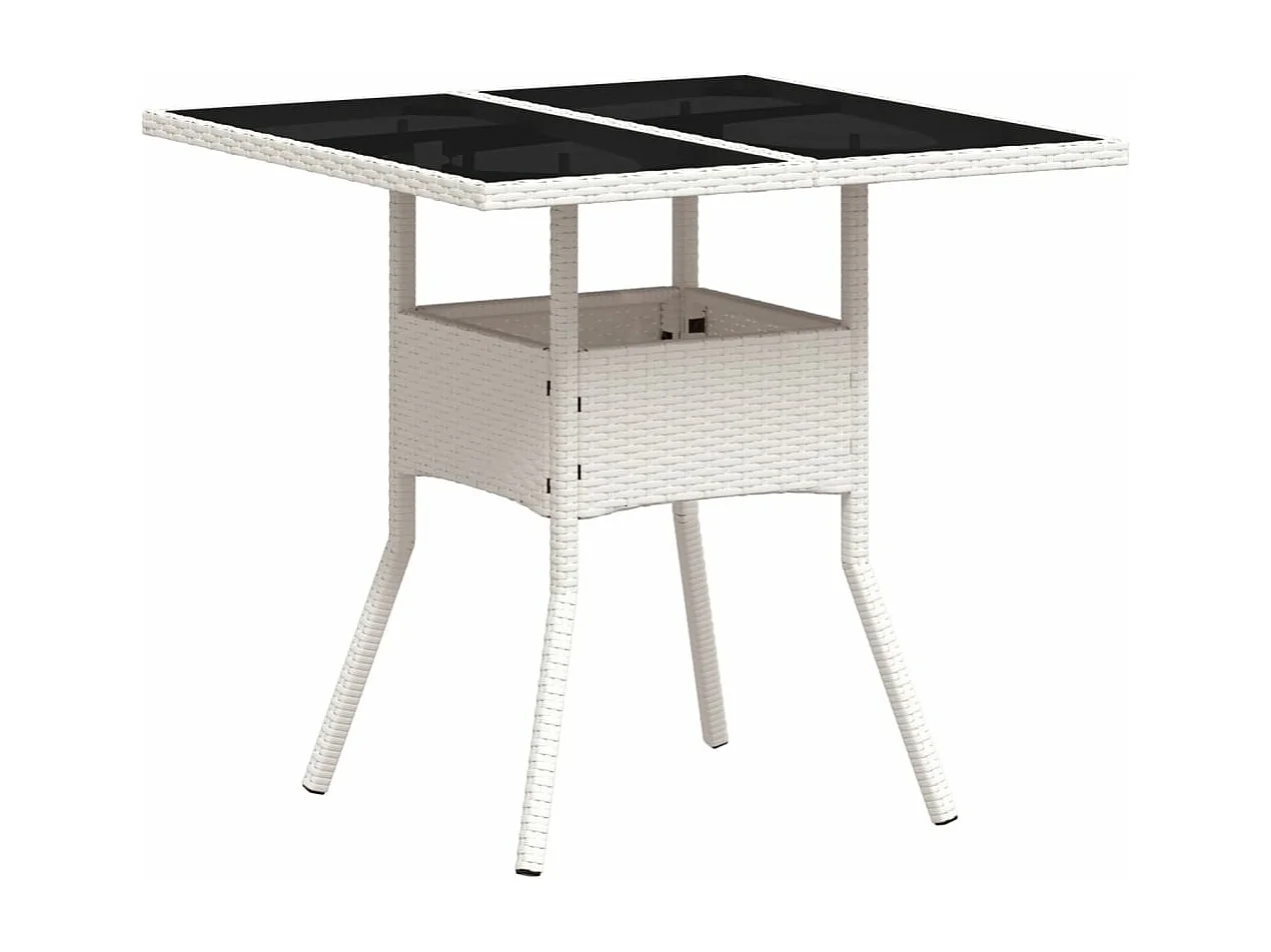 Table de jardin dessus en verre blanc 80x80x75cm résine tressée