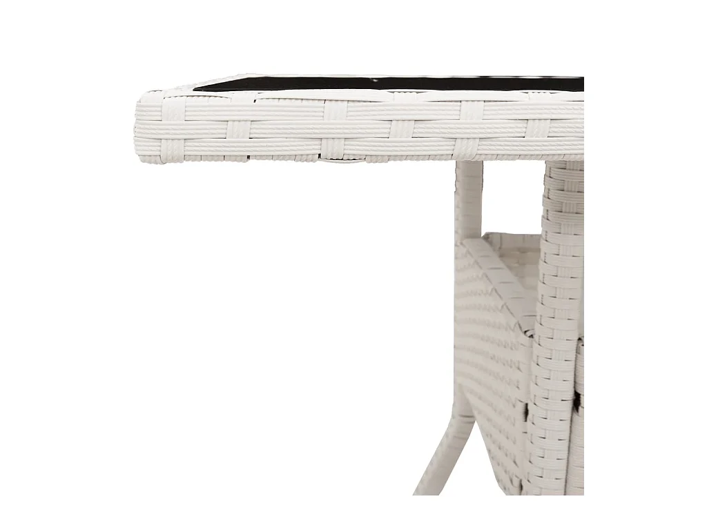 Table de jardin dessus en verre blanc 80x80x75cm résine tressée