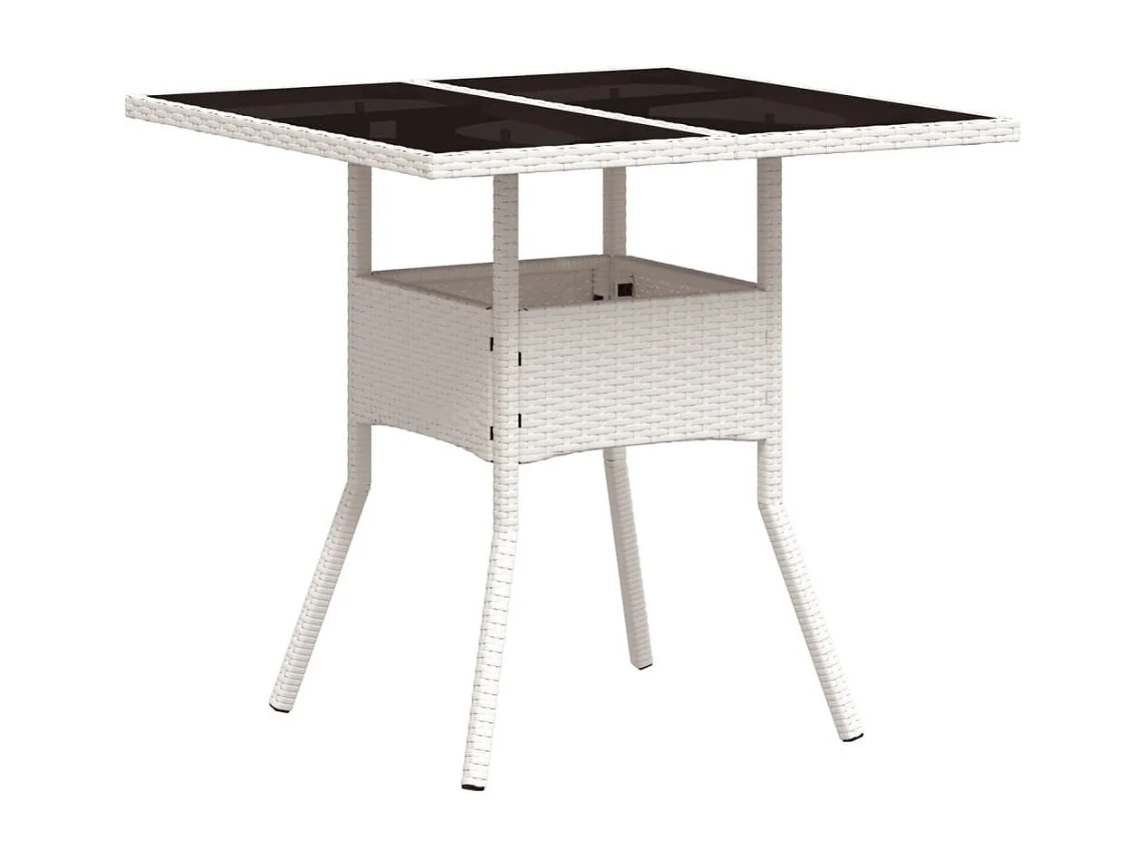 Table de jardin dessus en verre blanc 80x80x75cm résine tressée