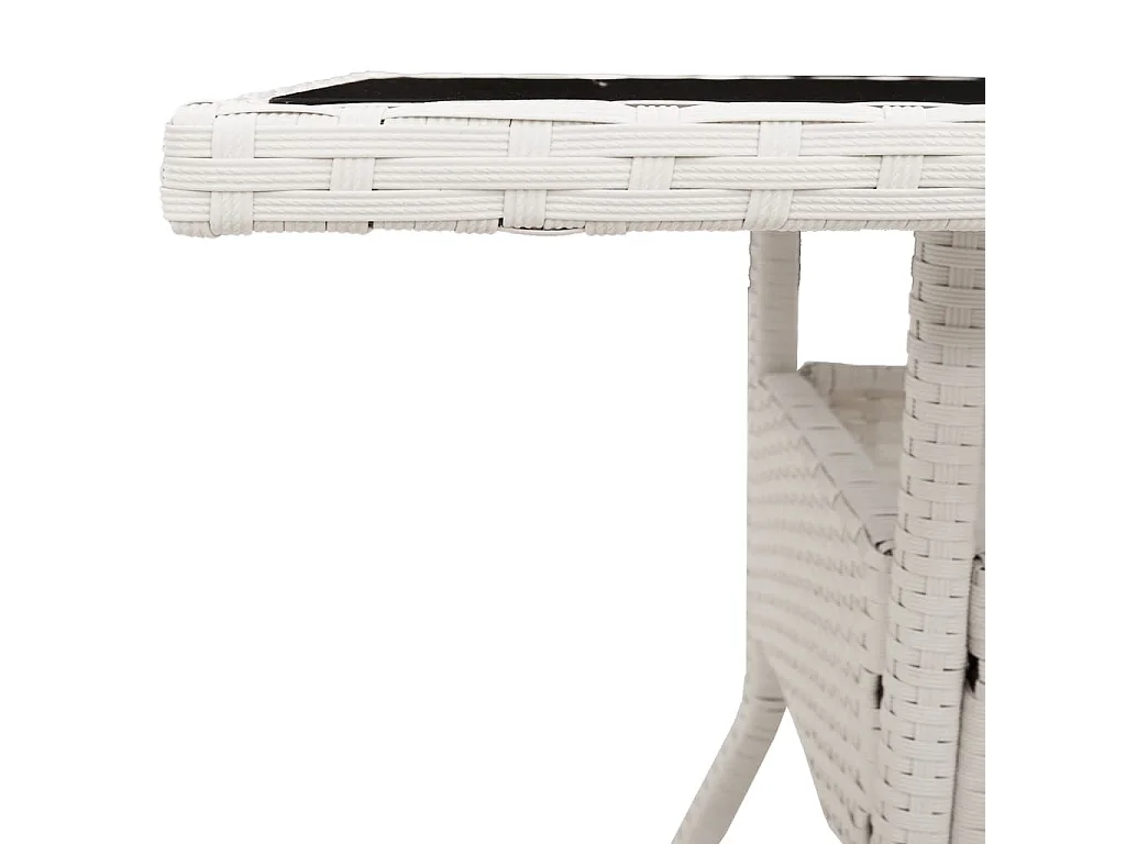 Table de jardin dessus en verre blanc 80x80x75cm résine tressée